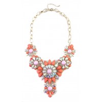 Coral Flower Borealis Stone Bib Necklace